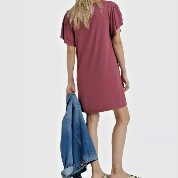 LUCKY BRAND Ruffled Sleeve T-Shirt Dress Wine S/P - Picture 2 of 6
